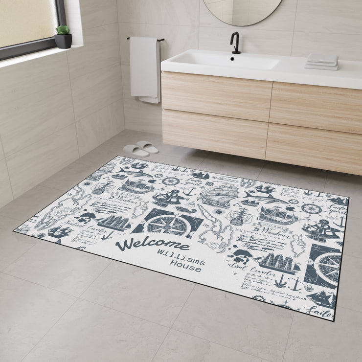 Nautical Heavy Duty Floor Rug, Durable Indoor Outdoor Rug